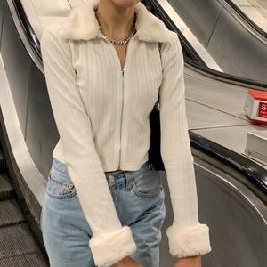 motel faux fur trim sweater